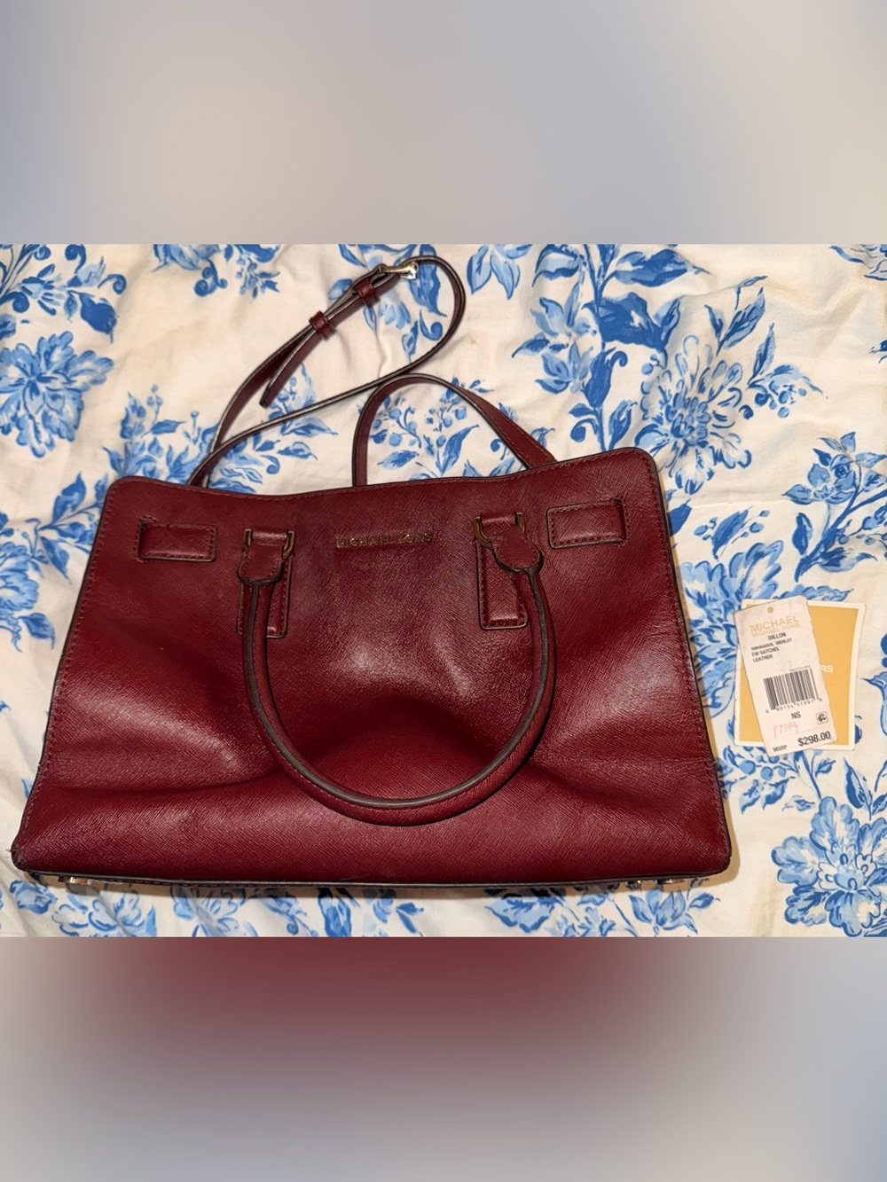 Michael Kors Dillon Merlot Saffiano Leather Satchel with Gold Hardware